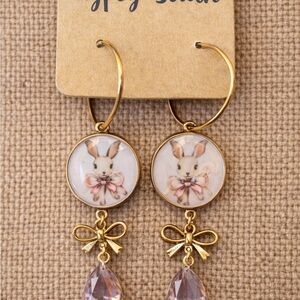 Gold Bunny Earrings with Pink Accents Bow Gypsy South